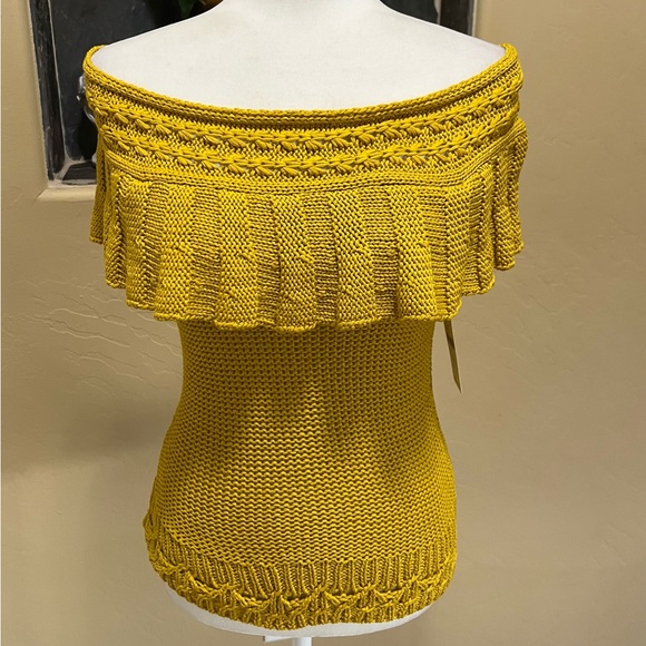 NWT Anthropologie Ruffled Off The Shoulder Knit Top in Mustard Size XS - Picture 5 of 12